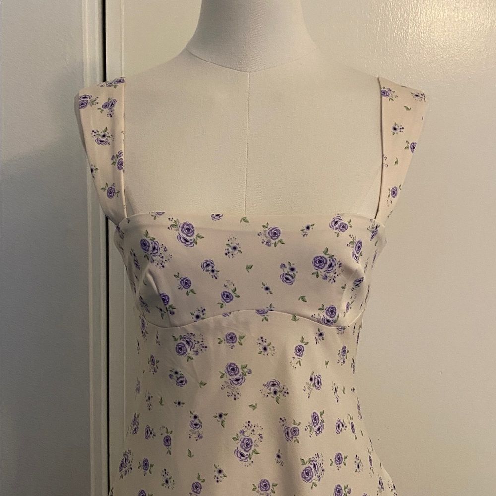 Zara Cream Floral Satin Effect Mini Dress with Back Tie Size XS - Picture 4 of 14